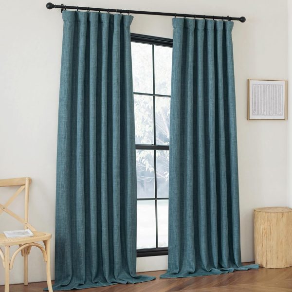 Faux Linen Curtains 90 inches Long for Doorway, Pinch Pleated Thick Room Darkening Window Treatments Noise Reducing Privacy for Living Room/Bedroom, Natural, W34 x L90, 2 Panels