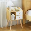 81oSnB2M5aL._AC_SL1500 Small Nightstand, Bedside Table with 2 Drawers Mid Century Modern Nightstand Natural Wood End Table Side Table for Bedroom