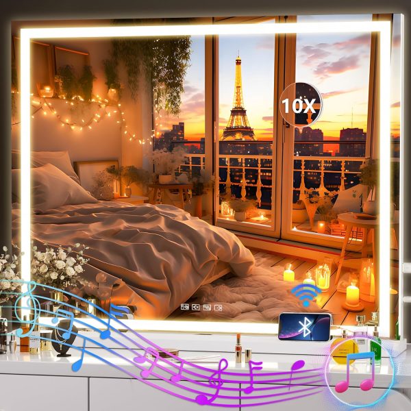 81o_SH2sfPL._AC_SL1500 Vanity Mirror with Lights, 10"×12" LED Makeup Mirror, Lighted Makeup Mirror with Lights, Smart Touch Control Dimmable 3 Modes Light 360°Rotation White