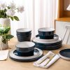 Ceramic Dinnerware Sets for 4,12 -Piece Double Color Stoneware Plates and Bowls Set,Chip and Crack Resistant | Dishwasher & Microwave Safe Dishes Set,Service for 4 -White &Blue