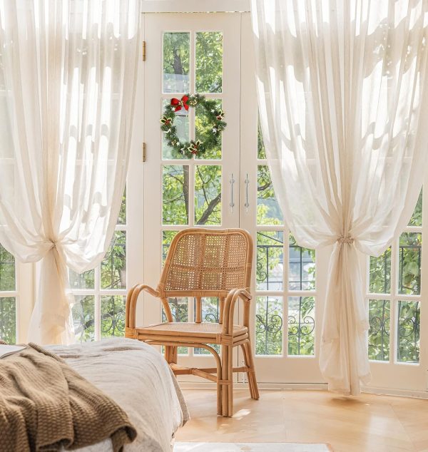 81otcPFQqmL._AC_SL1500 Linen Sheer Curtains 108inches Long for Living Room Flax Blend Retro Window Draperies for Bedroom Sheers Rod Pocket 52" w x 2Panel Natural