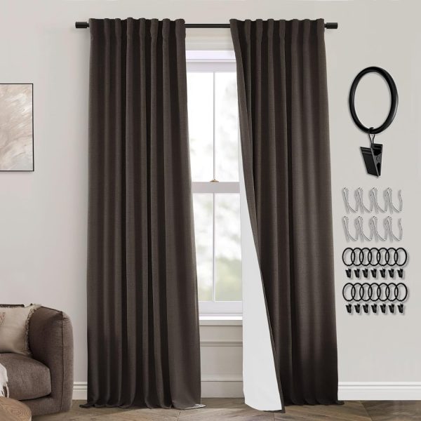 108 Inch Long Blackout Curtains & Drapes for Track System Pleated with Hooks Rings 2 Panels Set,Linen Black Out Back Tab 9FT Ceiling to Floor Length Curtains for Living Room,Cream Ivory