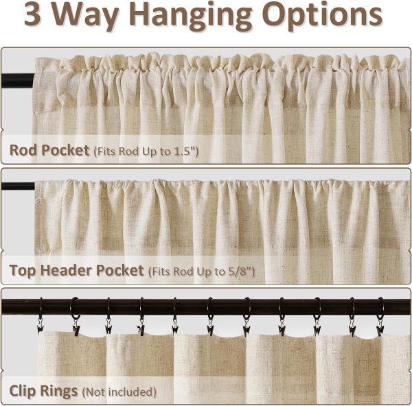 Linen Curtains 108 Inch Length for Living Room Bedroom 2 Panels Set Rod Pocket Light Filtering Semi Sheer Window Curtains 40 Inch Width Boho Farmhouse Linen Drapes Flax Beige Linen, W40xL108