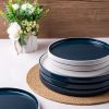 Ceramic Dinnerware Sets for 4,12 -Piece Double Color Stoneware Plates and Bowls Set,Chip and Crack Resistant | Dishwasher & Microwave Safe Dishes Set,Service for 4 -White &Blue