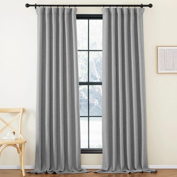 Faux Linen Curtains 90 inches Long for Doorway, Pinch Pleated Thick Room Darkening Window Treatments Noise Reducing Privacy for Living Room/Bedroom, Natural, W34 x L90, 2 Panels