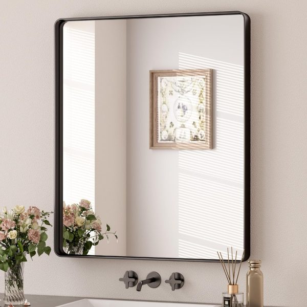 81ps8HpHhfL._AC_SL1500 Black Metal Framed Bathroom Mirrors for Wall, 20 x 30 Inch Rounded Rectangle Bathroom Vanity Mirror, Matte Black Farmhouse Mirror with Seamless Frame, HD Tempered Glass(Horizontal/Vertical)