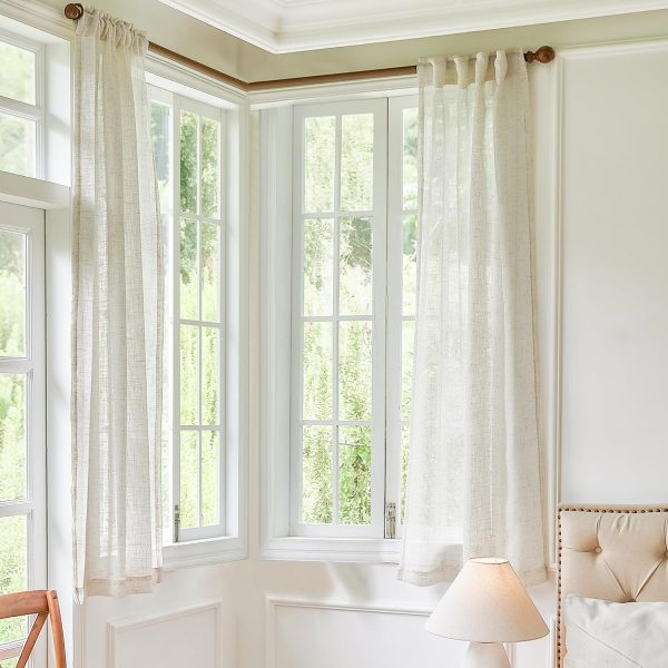 81psKGpjDtL._AC_SL1500 White Linen Sheer Curtains 96 Inch Length for Extra Wide Windows 84 Inch Width 2 Panel Back Tab Pocket Light Filter Semi Sheer Long Skinny Curtains for Living Room Rustic Farmhouse 8 FT Wide 84 x 96
