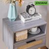 81qmWJFT7uL._AC_SL1500 Bedside Table with LED Light, Nightstand with Drawer 24" Tall Night Stand with Storage Wicker Boho End Table Night Stand with Rattan Drawer Sofa Table with Open Wide and Deep Shelf Solid Wood Feet