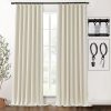 Blackout Curtains 96 Inches Long 2 Panel Set for Living Room,Black Out Room Darkening Thermal Pleated Back Tab Hooks Rings Pleat 8 FT Track Ceiling to Floor Length Curtains for Bedroom Window,Cream