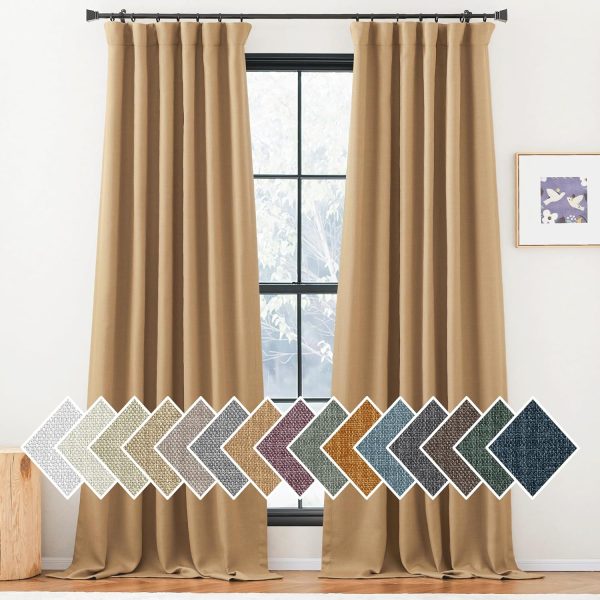 Faux Linen Curtains 90 inches Long for Doorway, Pinch Pleated Thick Room Darkening Window Treatments Noise Reducing Privacy for Living Room/Bedroom, Natural, W34 x L90, 2 Panels