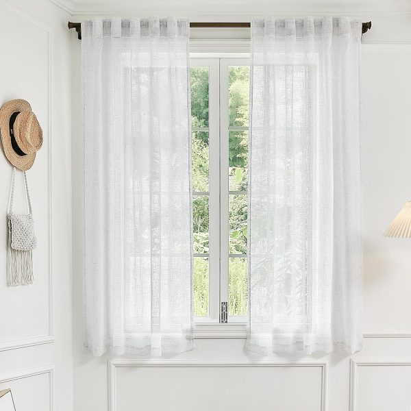 81swGMfNTbL._AC_SL1500 White Linen Sheer Curtains 96 Inch Length for Extra Wide Windows 84 Inch Width 2 Panel Back Tab Pocket Light Filter Semi Sheer Long Skinny Curtains for Living Room Rustic Farmhouse 8 FT Wide 84 x 96