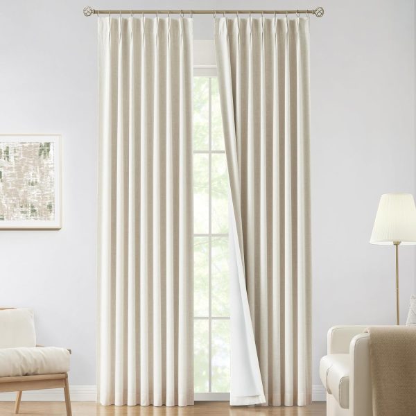 Natural Full Blackout Curtains Linen Blended Darkening Window Curtains 84 inch for Living Room Bedroom Thermal Insulated Pinch Pleat Drapes with Hooks 2 Panel 40"Wx84"L
