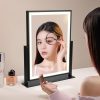 Lighted Vanity Mirror Fashion Makeup Mirror 12in Black for Desktop with Detachable,10x Magnifying,360° Rotation,Adjustable Warm White/Natural/Daylight Dimmable Light Memory,Birthday Gift for Woman