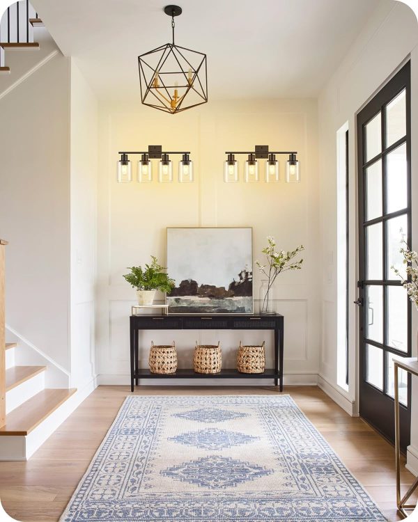 81thM6HoBFL._AC_SL1500 4-Light Black Bathroom Light Fixture, Vanity Light Over Mirror with Clear Glass Shade, Modern Sconce Wall Lighting with Metal Base, for Mirror Bedroom Powder Room Hallway, Black B04BD05