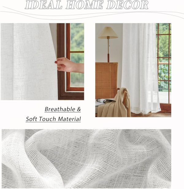 81u1a7rtGeL._AC_SL1500 White Linen Sheer Curtains 96 Inch Length for Extra Wide Windows 84 Inch Width 2 Panel Back Tab Pocket Light Filter Semi Sheer Long Skinny Curtains for Living Room Rustic Farmhouse 8 FT Wide 84 x 96