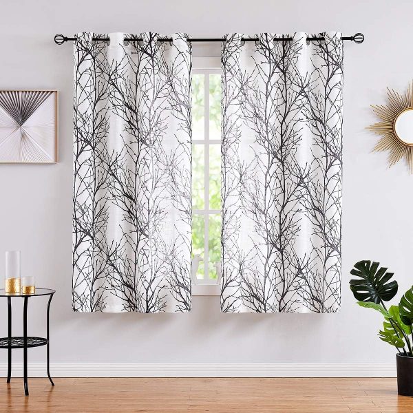 Tree Print Yellow Grey and White Curtains for Living Room Windows - Linen Textured Grommet Branches Pattern Window Treatment Set for Bedroom - 50" W x 96" L - (2 Panels)