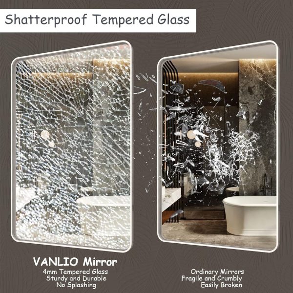 81v2IfiR7CL._AC_SL1500 20x30 Silver Bathroom Mirror, Silver Wall Mirror for Vanity, Brushed Metal Framed Rectangle Mirror, Anti-Rust, Brushed Nickel,Shatterproof, Round Corners(Horizontally/Vertically)