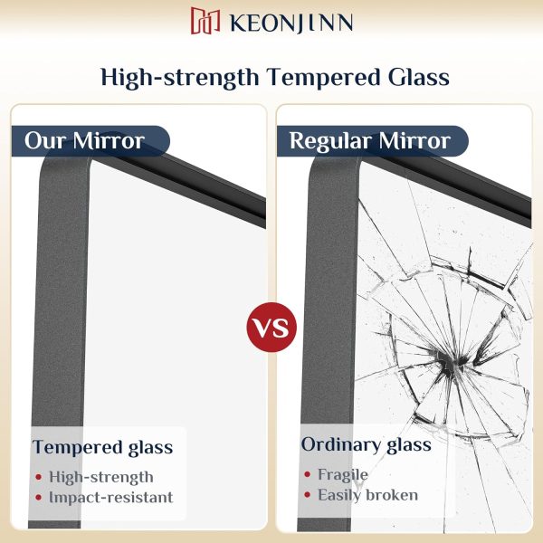 81vIhPpJHRL._AC_SL1500 Black Metal Framed Bathroom Mirrors for Wall, 20 x 30 Inch Rounded Rectangle Bathroom Vanity Mirror, Matte Black Farmhouse Mirror with Seamless Frame, HD Tempered Glass(Horizontal/Vertical)