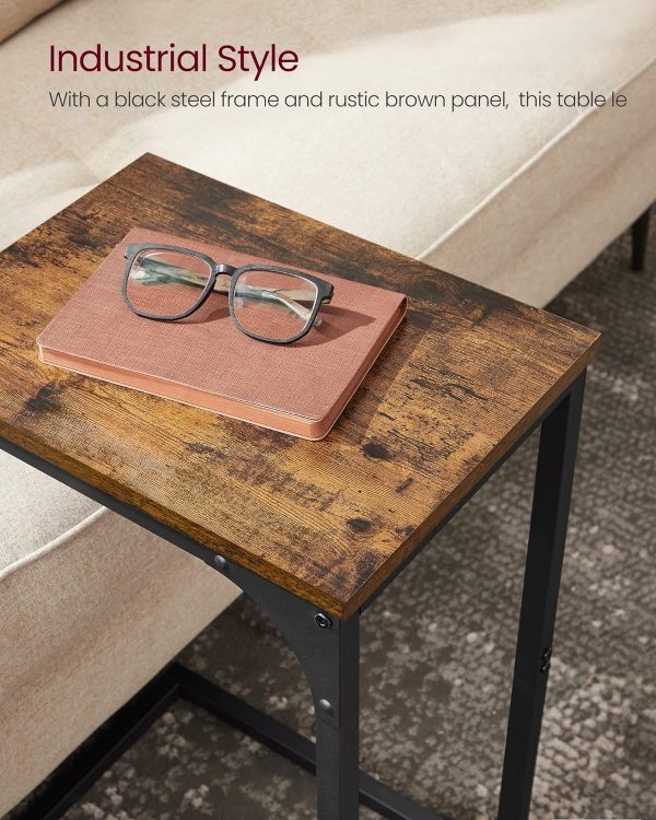C-Shaped End Table, Small Side Table for Couch, Sofa Table with Metal Frame for Living Room, Bedroom, Bedside, Rustic Brown and Black