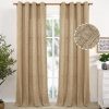 Natural Linen Curtains 63 Inch Length 2 Panels Bronze Grommet Linen Textured Short Window Drapes Light Filtering for Living Room Bedroom, 52 X 63 Inch