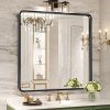 Black Bathroom Mirror for Wall, 20 x 28 Inch Rectangluar Black Metal Framed Mirror, Modern Wall Mounted Vanity Mirror for Bathroom, Vertical or Horizontal