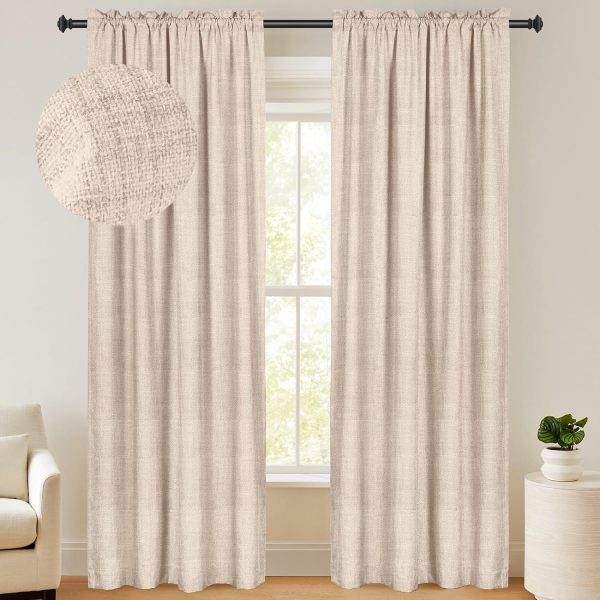 100% Blackout Shield Linen Blackout Curtains 84 Inches Long 2 Panels Set, Blackout Curtains for Bedroom, Thermal Insulated Rod Pocket Window Curtains & Drapes Living Room, 50W X 84L, Beige
