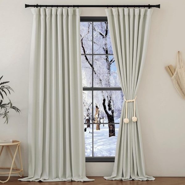 Faux Linen Curtains 90 inches Long for Doorway, Pinch Pleated Thick Room Darkening Window Treatments Noise Reducing Privacy for Living Room/Bedroom, Natural, W34 x L90, 2 Panels