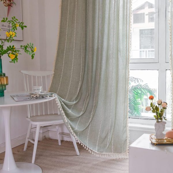 81xDurCUd-L._AC_SL1500 Boho Curtains Semi-Blackout Window Curtains 84 Inch 2 Pannels for Living Room, Linen Tassels Farmhouse Curtains with Embroidery for Bedroom Rod Pocket Draperies 52" W x 84" L,Off White