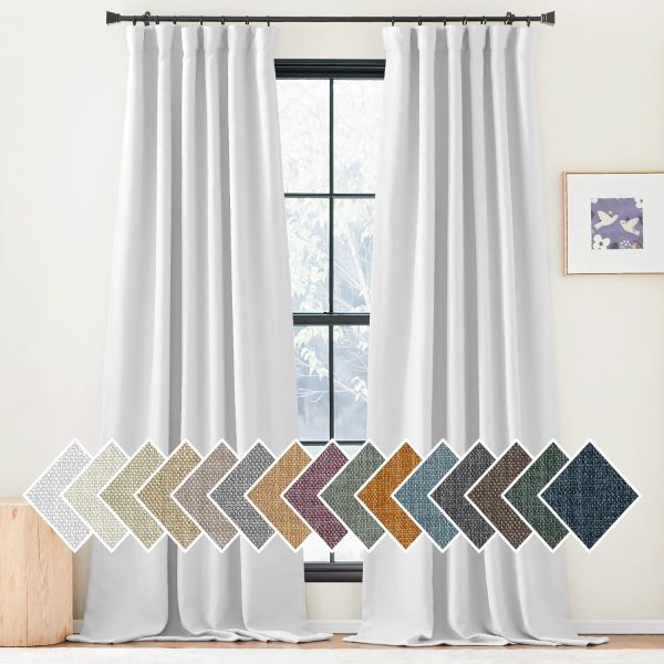 Faux Linen Curtains 90 inches Long for Doorway, Pinch Pleated Thick Room Darkening Window Treatments Noise Reducing Privacy for Living Room/Bedroom, Natural, W34 x L90, 2 Panels
