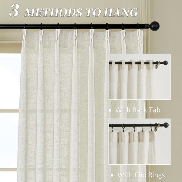 81xf5tsvDoL._AC_SL1500 Pleated Linen Curtains 96 Inches Long for Living Room 2 Panel Set, Semi Sheer Pinch Pleat Back Tab Drapes with Hooks Neutral Boho Light Filtering Curtain for Bedroom Window 8 Ft W38xL96