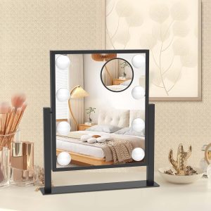81y7bByRarL._AC_SL1500 Hollywood Vanity Mirror with Lights 8 Dimmable Bulbs, 3 Color Light, Touch Control, LED Lighted Makeup Mirrors for Dorm, Detachable 10X Magnification Mirror Black
