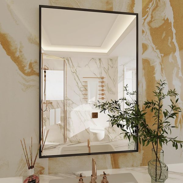 Black Vanity Mirror, 26×38 Black Mirror for Bathroom,Large Bathroom Mirror,Square Mirror (Black)