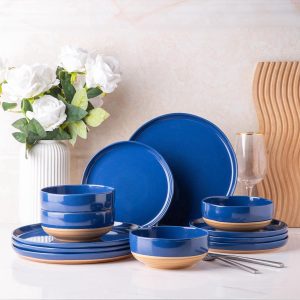 81zEvSUTgKL._AC_SL1500 Stoneware Dinnerware Sets for 4, 12 Pieces Handpainted Plates and Bowls Set with Wavy Rim, Chip and Scratch Resistant Dishes set, Dishwasher & Microwave Safe, Royal Blue