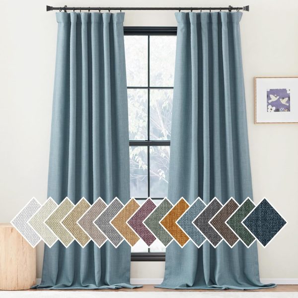 Faux Linen Curtains 90 inches Long for Doorway, Pinch Pleated Thick Room Darkening Window Treatments Noise Reducing Privacy for Living Room/Bedroom, Natural, W34 x L90, 2 Panels