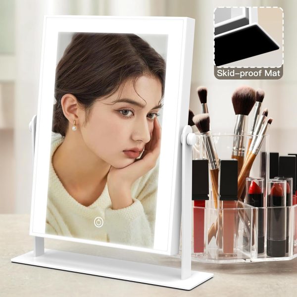 Lighted Makeup Mirror with Light, 9"x11" Vanity Mirror with Lights, Portable Tabletop Cosmetic Make Up Mirror, Smart Touch Control, Dual Power Supply, 360°Rotation