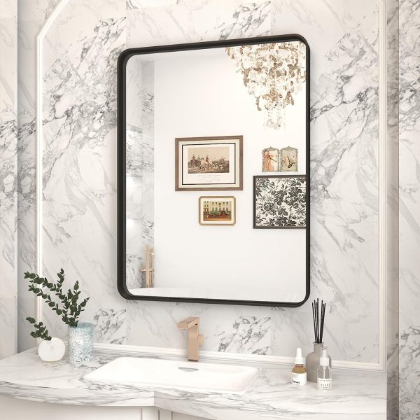 81zxgrrUjpL._AC_SL1500 20x30 Silver Bathroom Mirror, Silver Wall Mirror for Vanity, Brushed Metal Framed Rectangle Mirror, Anti-Rust, Brushed Nickel,Shatterproof, Round Corners(Horizontally/Vertically)