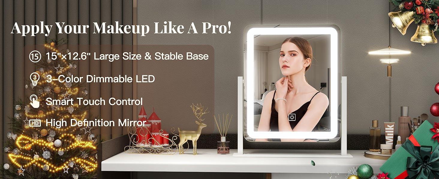 FENNIO Vanity Mirror with Lights LED Lighted Makeup Mirror, Large Makeup Mirror with Lights