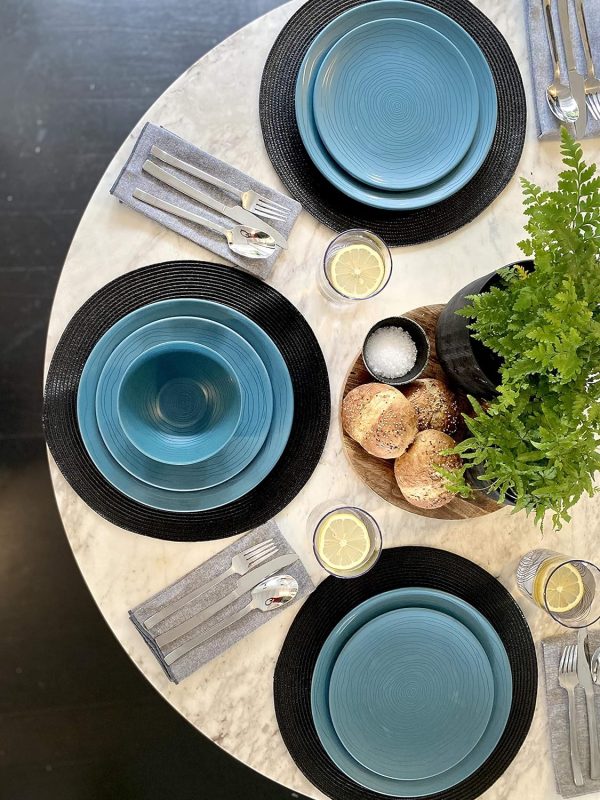 12 Piece Melamine Dinnerware Set - Durable, Dishwasher Safe Plates and Bowls - Casual Dining, Parties, Blue Dish Set Organica Blue Collection