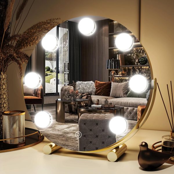 917Ep521eqL._AC_SL1500 13 Inch Vanity Mirror with Lights, LED Makeup Mirror for Bedroom Makeup, Light up Mirror Smart Touch Control 3 Colors Dimmable, 360 Rotation (White)