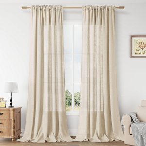 919Vmxqe2tL._AC_SL1500 Linen Curtains 108 Inch Length for Living Room Bedroom 2 Panels Set Rod Pocket Light Filtering Semi Sheer Window Curtains 40 Inch Width Boho Farmhouse Linen Drapes Flax Beige Linen, W40xL108