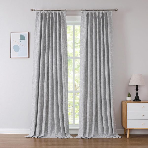 91ASn6N4pdL._AC_SL1500 Linen Blended Pinch Pleated Drapes,Blackout and Thermal Insulated Noise Reducing Pleated Curtains for Bedroom Nursery,Backtab 108 Inches with 9 Hooks,40"x108", 1 Panel,Natural Beige