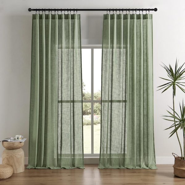 Linen Curtains for Living Room,Semi-Sheer Curtains 90 Inches Long,Living Room Curtains 2 Panel Sets,Cream Curtains Pinch Pleated Curtains & Drapes(W52 x L90 Inch, Linen)