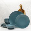 12 Piece Melamine Dinnerware Set - Durable, Dishwasher Safe Plates and Bowls - Casual Dining, Parties, Blue Dish Set Organica Blue Collection
