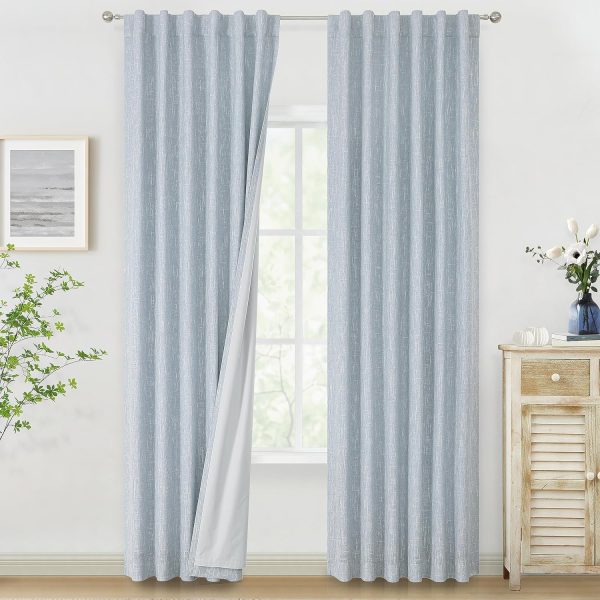 91GdGZVQIRL._AC_SL1500 Chambray Blue Full Blackout Curtains 84 inch for Bedroom Living Room Darkening Soundproof Window Panels Thermal Insulated Rod Pocket Back Tab Grayish Blue Drapes 2 Panels 50" Wx84 L