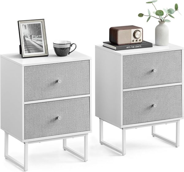 Nightstand, Bedside Table Small Dresser with Removable Fabric Drawers, End Table Side Table, Bedroom Furniture, Night Stand for Bedroom, Office, Cloud White and Dove Gray