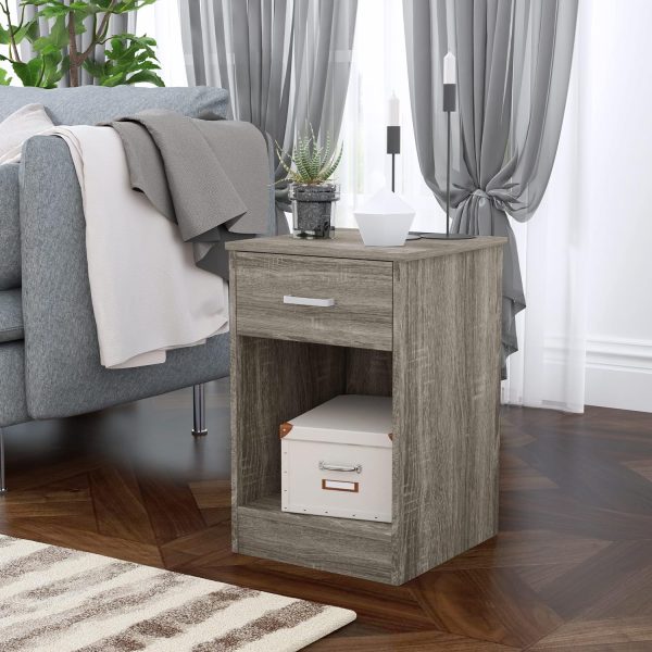 91Hmh6Alz2L._AC_SL1500 2-Tier Nightstand End Table Side Table for Bedroom Home Office Bedside Cabinets with 1-Drawer and Open Shelf, Weathered Grey