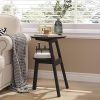 Round End Side Table, Accent Table with 2 Tier Shelves, Nightstand Bedside Table for Living Room Bedroom and Small Space, Black