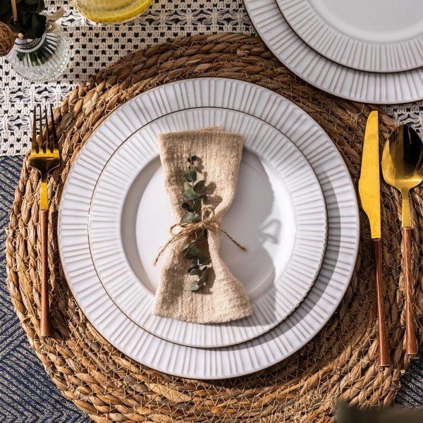 91JswxUgR6L._AC_SL1500 Ceramic Dinnerware Sets, Embossed White Stoneware Plates and Bowls Sets, Housewarming Wedding Gift | Dishwasher & Microwave Safe | Dishes Set Service for 4