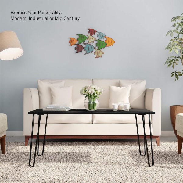 91L4UufHeRL._AC_SL1500 Lavish Home Coffee Table with Hairpin Legs - Modern Industrial Style Home Decor - Woodgrain-Look and Steel Accent Living Room Furniture (Black)