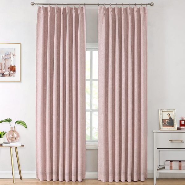 Natural Full Blackout Curtains Linen Blended Darkening Window Curtains 84 inch for Living Room Bedroom Thermal Insulated Pinch Pleat Drapes with Hooks 2 Panel 40"Wx84"L
